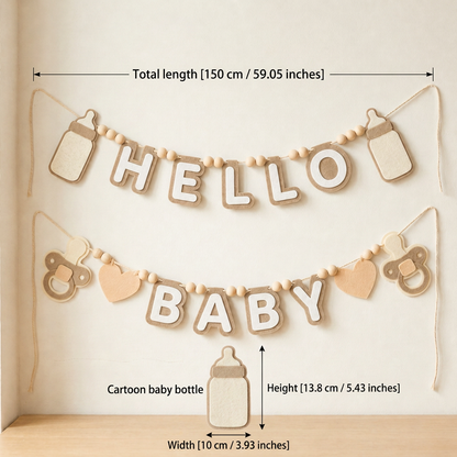 HELLO BABY felt garland size guide in centimetres and inches