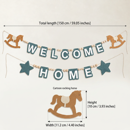 WELCOME HOME felt garland size guide in centimetres and inches
