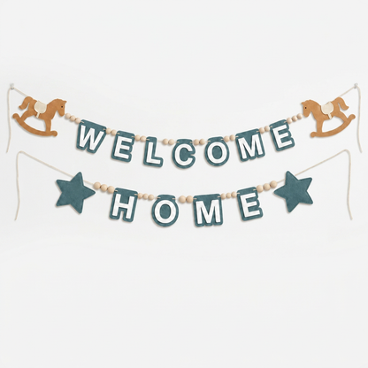 Forest Green WELCOME HOME felt garland with rocking horses and stars